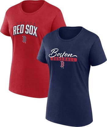 Women's Fanatics Branded Navy/White Boston Red Sox Even Match Lace-Up Long Sleeve V-Neck T-Shirt