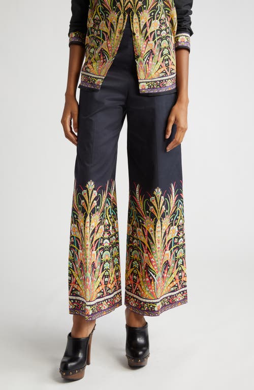 Etro Placed Paisley Stretch Cotton Wide Leg Pants Print On Black Base at Nordstrom, Us