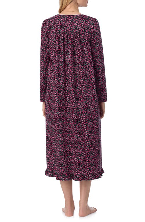 Shop Eileen West Long Sleeve Cotton Jersey Nightgown In Black Floral