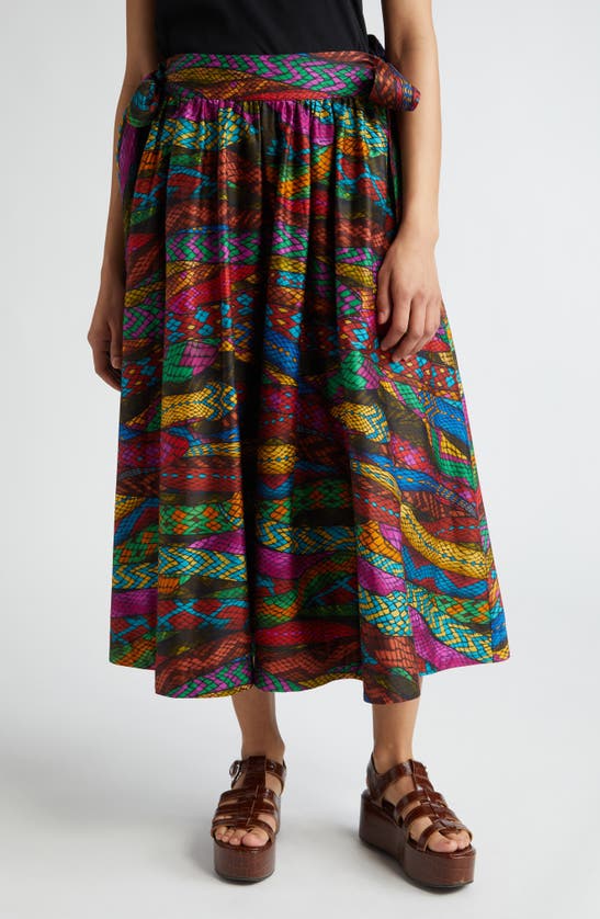 Farm Rio Mirage Snake Print Cotton Side Tie Midi Skirt In Mirage Multicolor