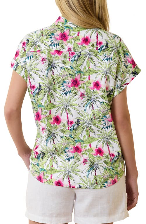 Tommy Bahama Coastal Palms Floral Short Sleeve Linen Button-up Shirt In White