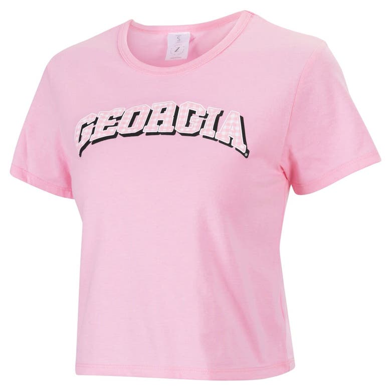 Shop Zoozatz Pink Georgia Bulldogs Gingham Logo Cropped T-shirt