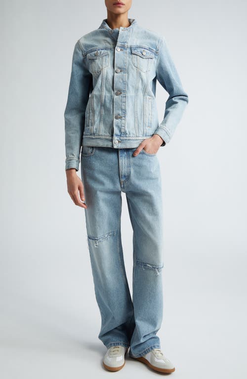 Shop Mm6 Maison Margiela Blade Collar Denim Trucker Jacket In Light Blue