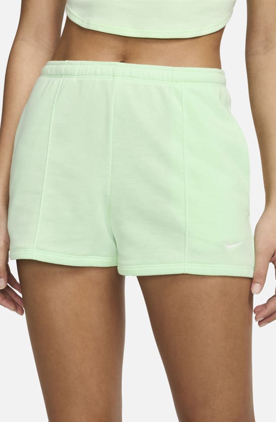 Shop Nike Chill High Waist French Terry Shorts In Vapor Green/sail