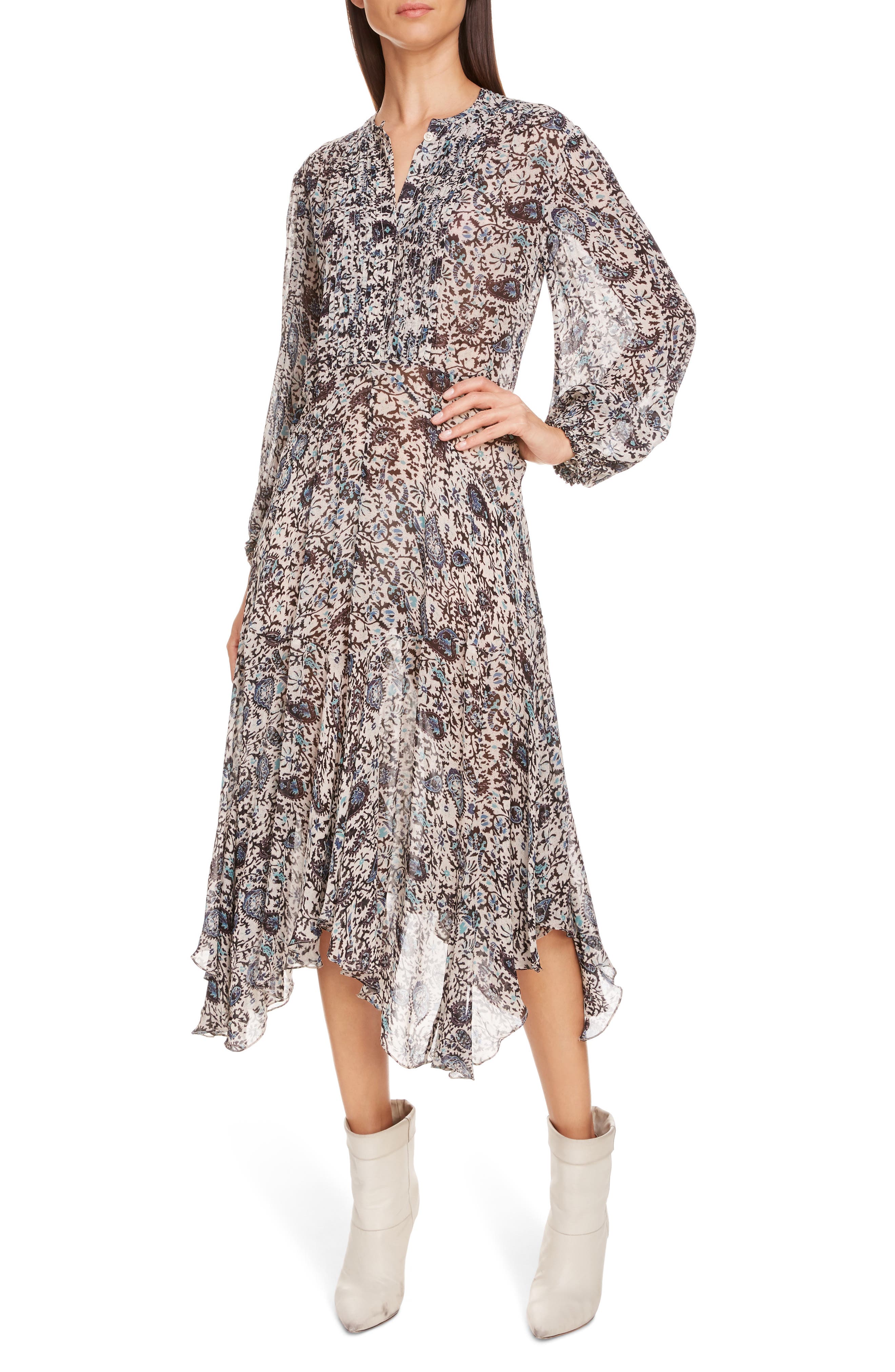 Isabel Marant Étoile Lizete Long Sleeve Handkerchief Hem Midi Dress In