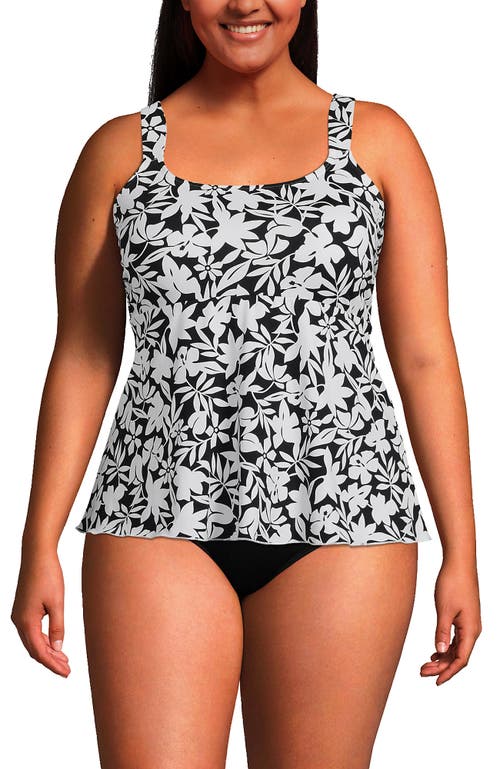 Shop Lands' End Plus Size Flutter Scoop Neck Tankini Top In Black Havana Floral