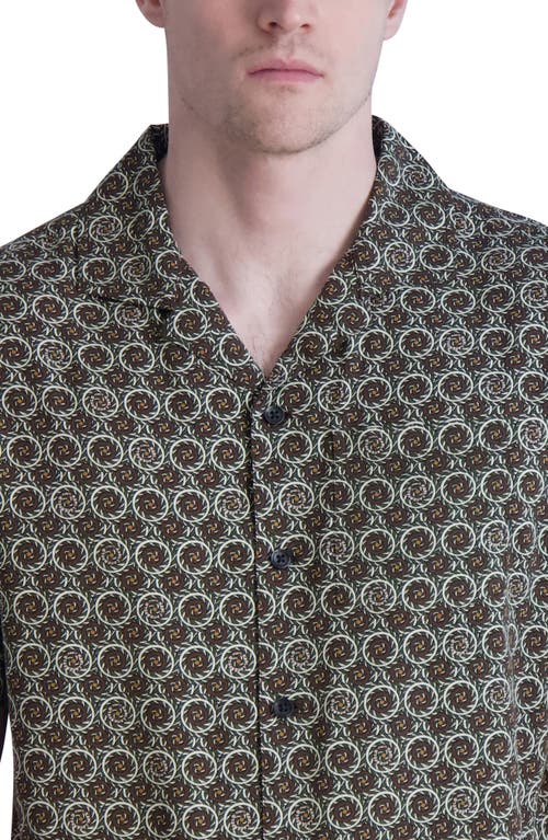 Karl Lagerfeld Paris Circle Paisley Short Sleeve Button-up Shirt In Brown