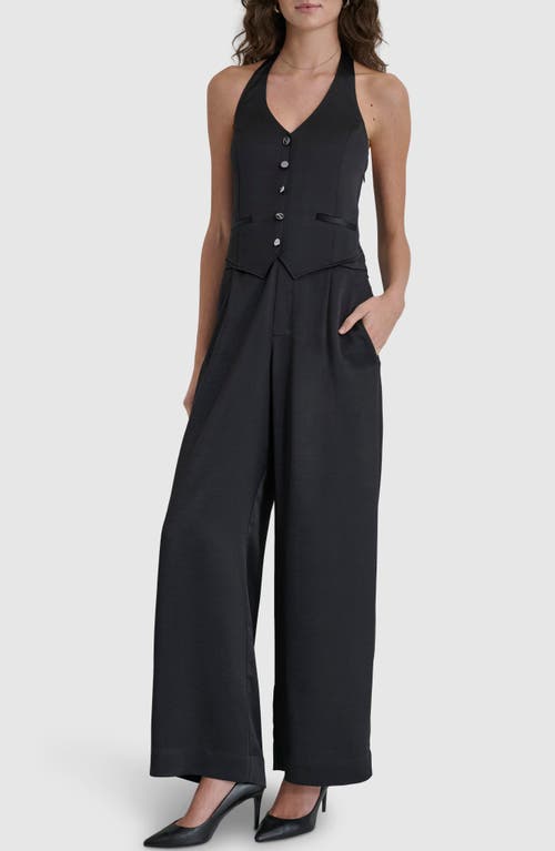 Dkny Halter Tuxedo Jumpsuit In Black