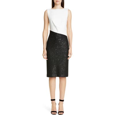 St. John Collection Glittering Sequin Rib Knit Dress, White