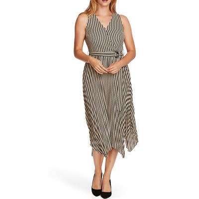 Vince Camuto Geo Print Belted Sleeveless Midi Dress, Beige