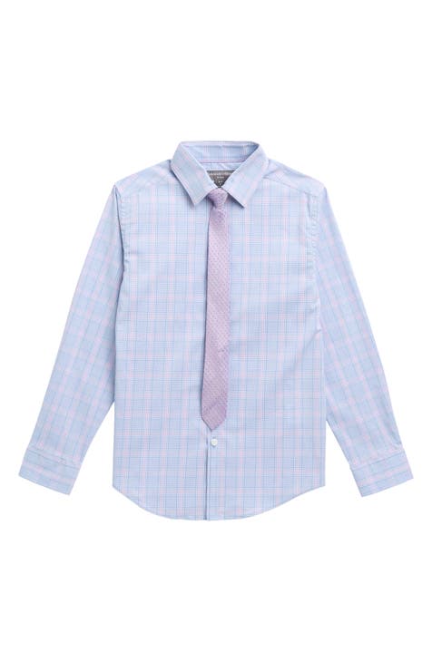 Kids' Glen Plaid Button-Up Shirt & Neat Tie (Big Kid)