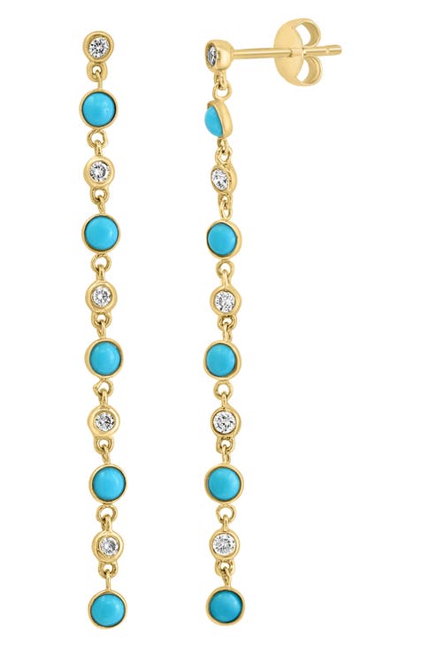 14K Gold Diamond & Turquoise Linear Drop Earrings