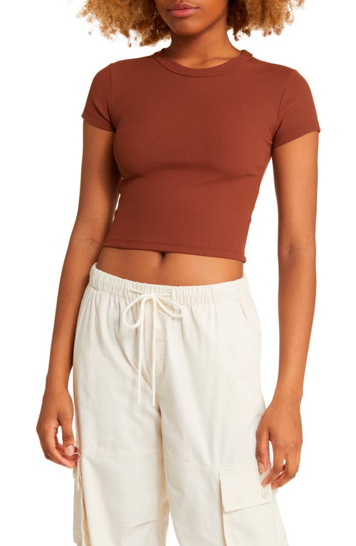 BP. Compact Rib Crop Baby Tee in Brown Chino