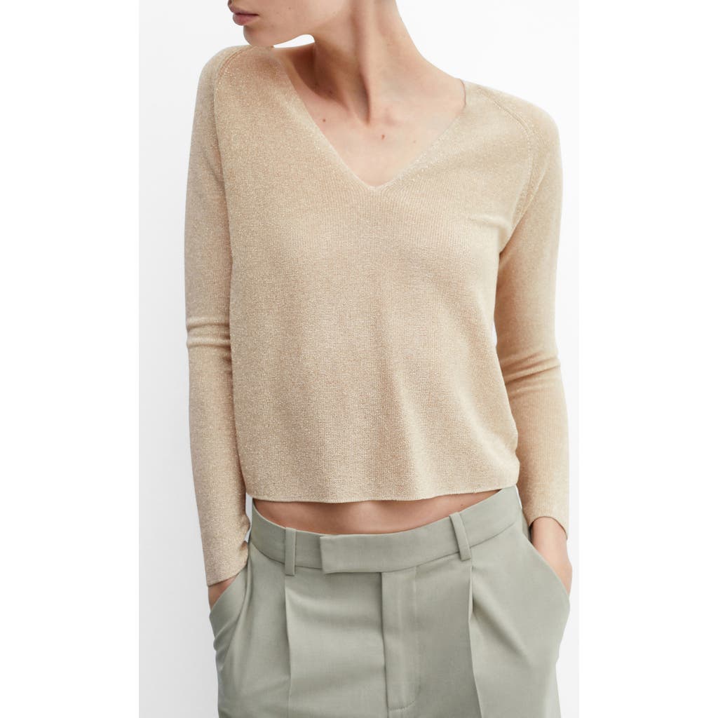 Mango Shimmer V-neck Sweater In Gold