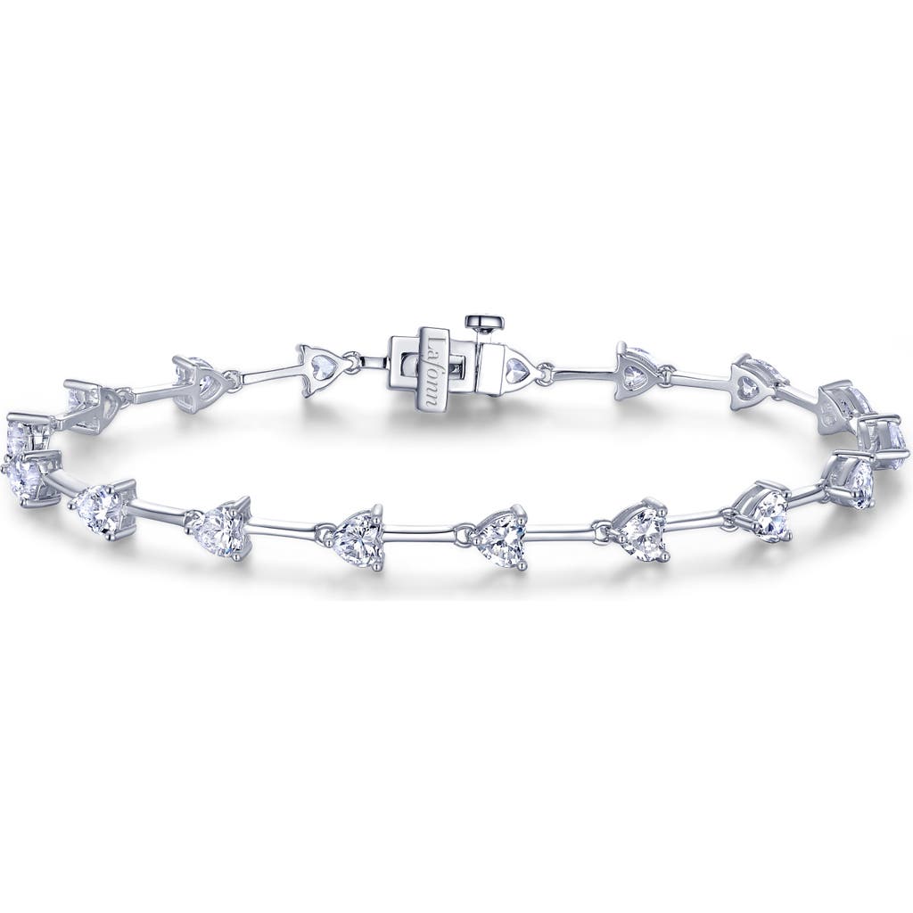Lafonn Platinum Bonded Sterling Silver Simulated Diamond Heart Bar Station Bracelet In Metallic