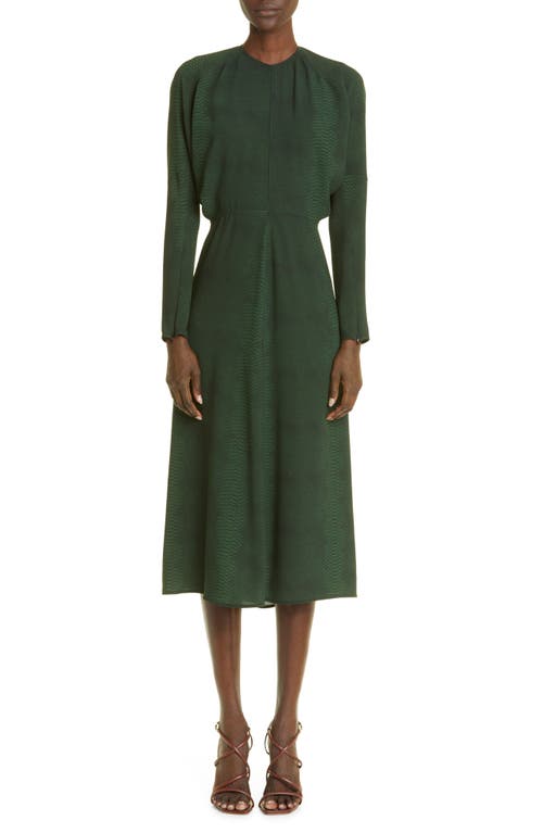 Victoria Beckham Snakeskin Print Long Sleeve Cady Midi Dress in Snake - Green