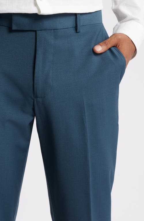 Open Edit Solid Slim Fit Wool Blend Trousers In Navy Sky