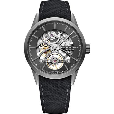 Raymond Weil Freelancer Skeletal Automatic Leather Strap Watch, 42Mm