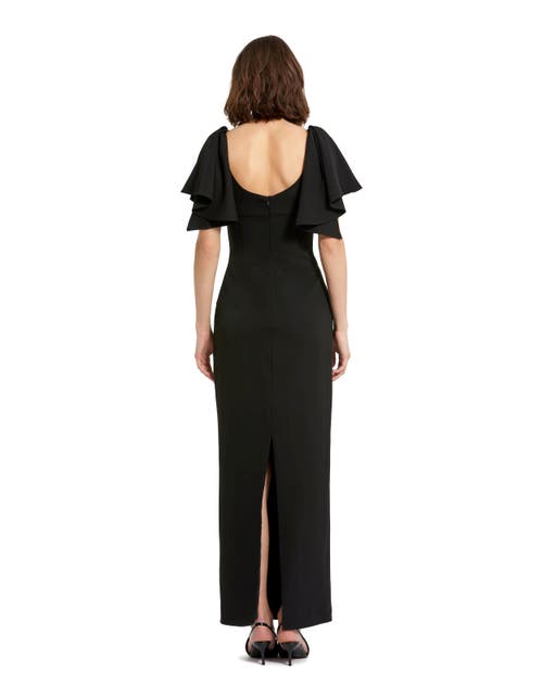 Mac Duggal Crepe Fitted Gown With Short Ruffle Sleeves In Black