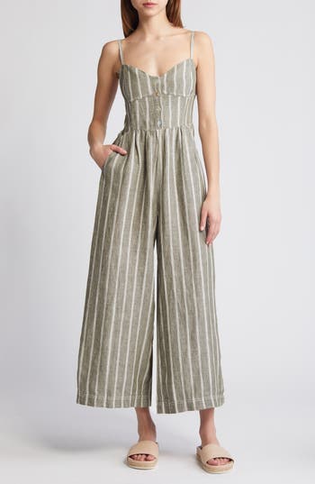 Madewell Sleeveless Wide Leg Linen Jumpsuit In Desert Olive