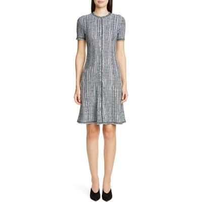 St. John Collection Ribbon Textured Inlay Knit Dress, Blue/green