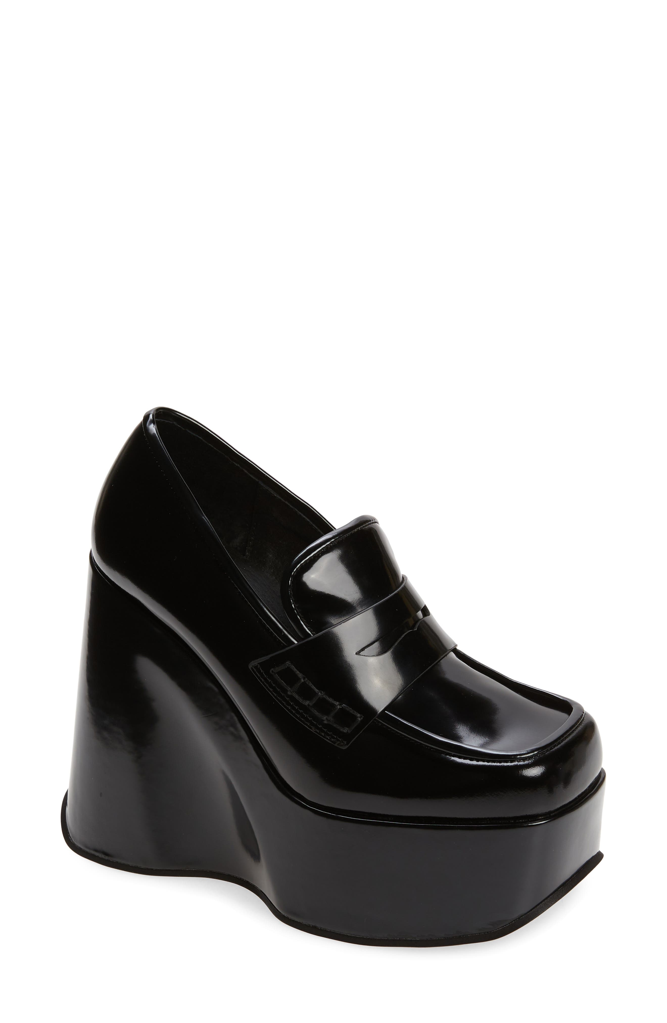 black high heel loafers