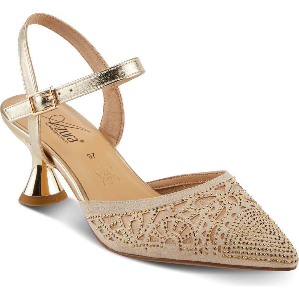 Azura By Spring Step Delicate Ankle Strap Pointed Toe Pump In Soft Gold
