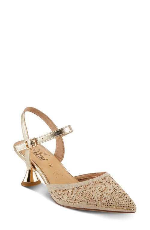 Azura By Spring Step Delicate Ankle Strap Pointed Toe Pump In Soft Gold