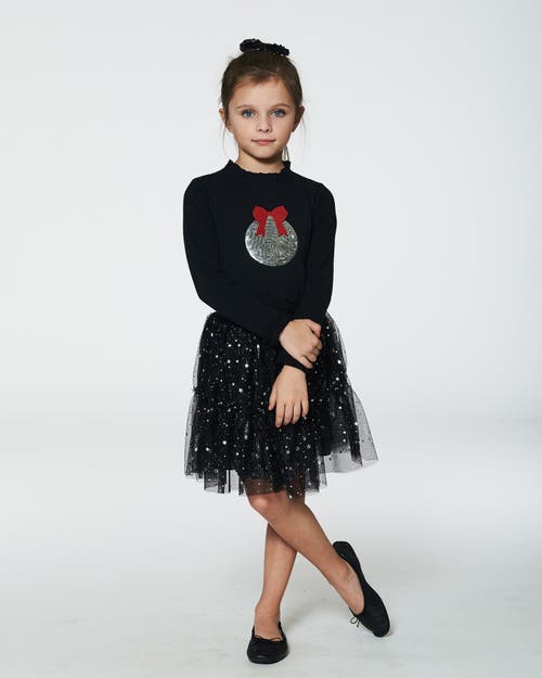 Shop Deux Par Deux Girl's Glittering Tulle Skirt Black In Anthracite