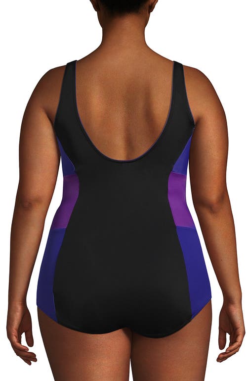 Shop Lands' End Plus Size Chlorine Resistant Soft Cup Tugless Sporty One Piece Swimsuit In Black/purple Grape