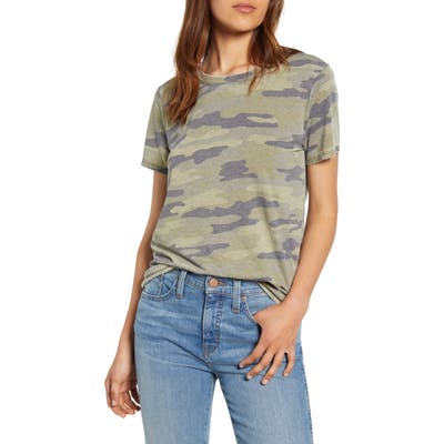 Lucky Brand Camo Print Crewneck Cotton Blend Tee, Green