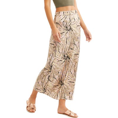 Free People Normani Leopard Print Bias Cut Midi Skirt, Beige