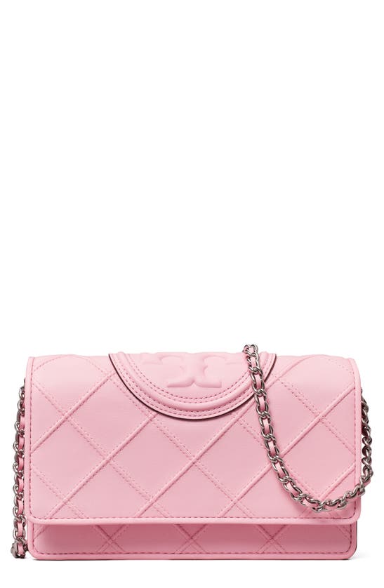 Tory Burch Fleming Soft Leather Wallet On A Chain In Pink Plie