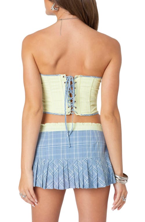 Shop Edikted Kayleigh Pinstripe Lace-up Strapless Corset Top In Mix