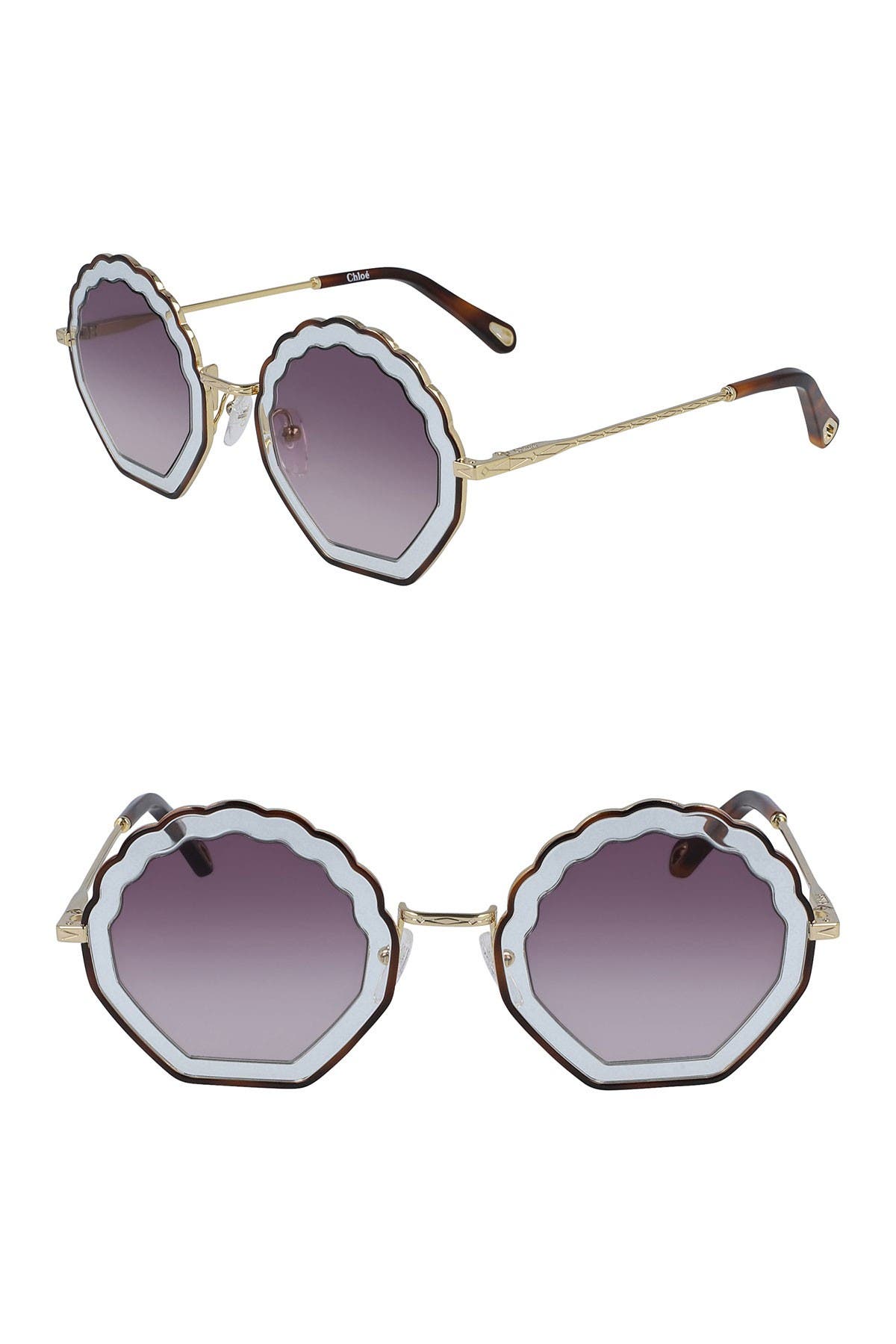 Chloé Tally Scalloped Seashell 56mm Sunglasses In Havana Crystal/grd V