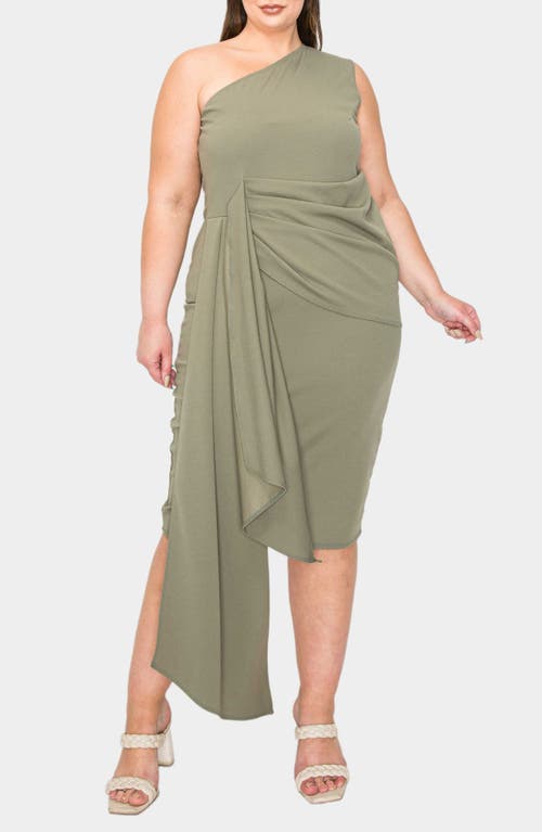 Shop L I V D Esme Draped One-shoulder Dress In Dark Sage