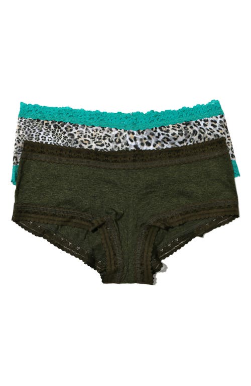 Hanky Panky Lace Trim Print & Solid Boyshort Panties - Pack of 2 in Jaguar/Vtqg - Rosema 