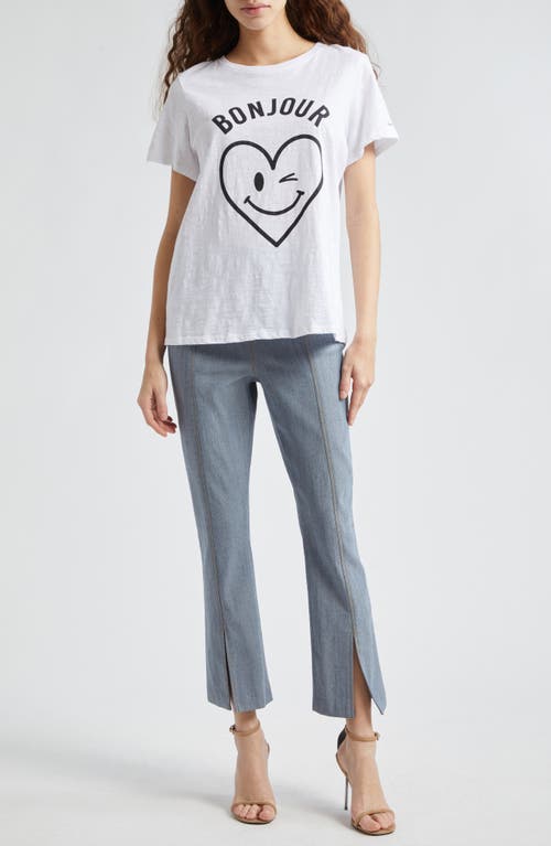 Cinq À Sept Bonjour Smiling Heart Graphic T-shirt In White/black