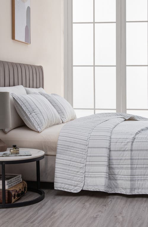 Woven & Weft Stripe Quilt & Sham Set In Grey