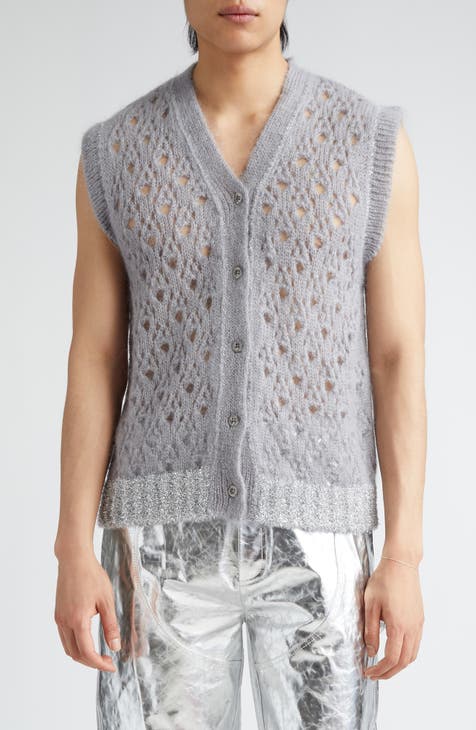 METALLIC CABLE KNIT VEST - Blue