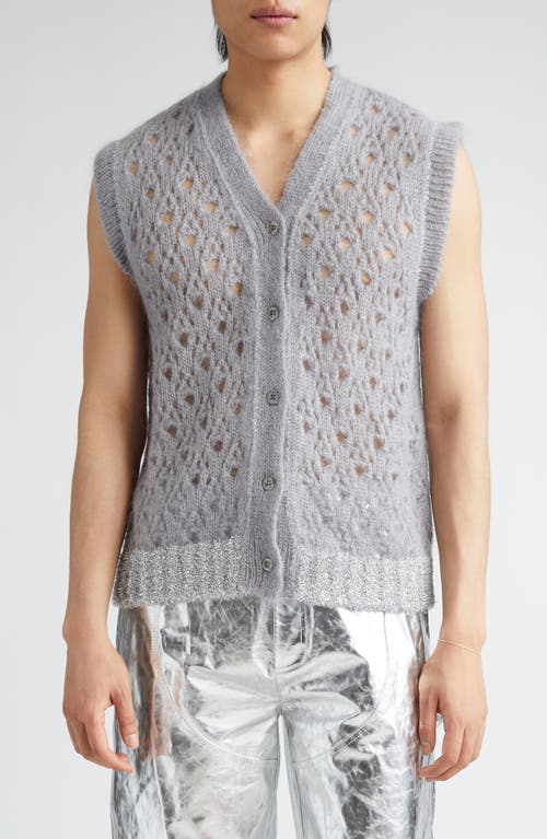 Simone Rocha Metallic Trim Openwork Sweater Vest in Light Grey at Nordstrom, Size Medium