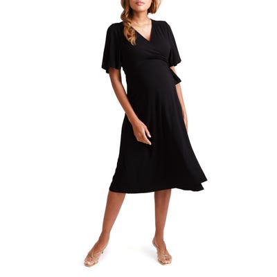 Ingrid & Isabel Flutter Sleeve Knit Wrap Maternity/nursing Dress, Black