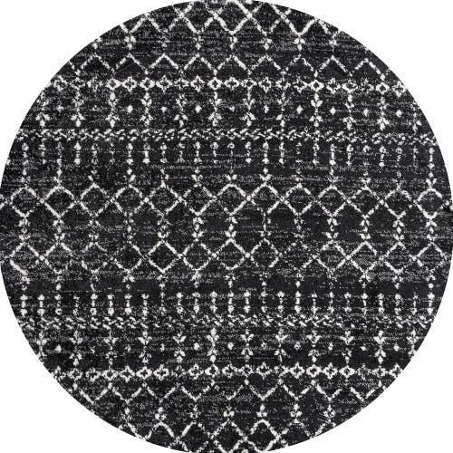 Jonathan Y Moroccan Hype Boho Vintage Diamond Round Area Rug In Black/ivory