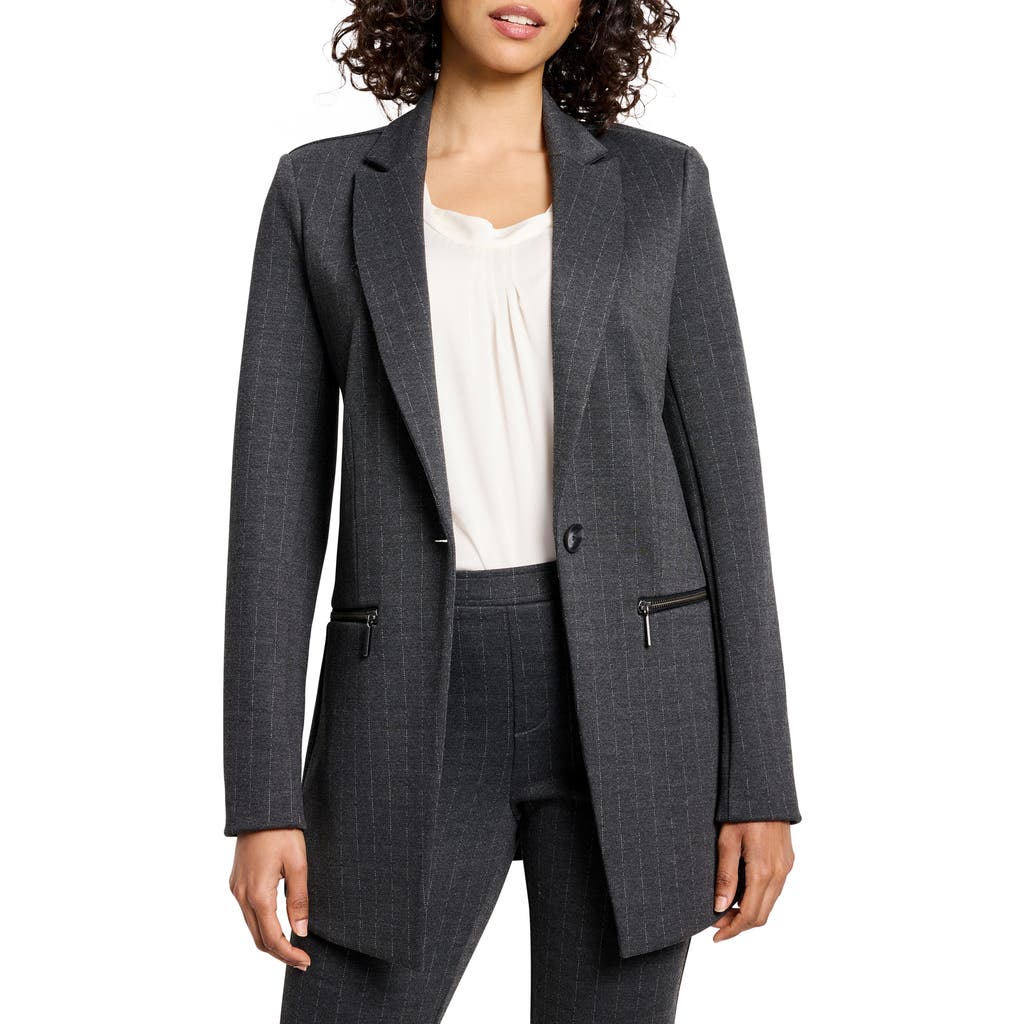 Nic + Zoe Nic+zoe Pinstripe Ponte Zip Jacket In Grey Multi