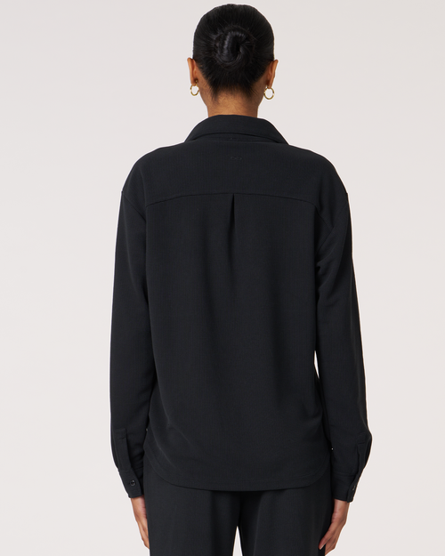 Shop Rebody Active Retreat Waffle Button Down Shirt In Black