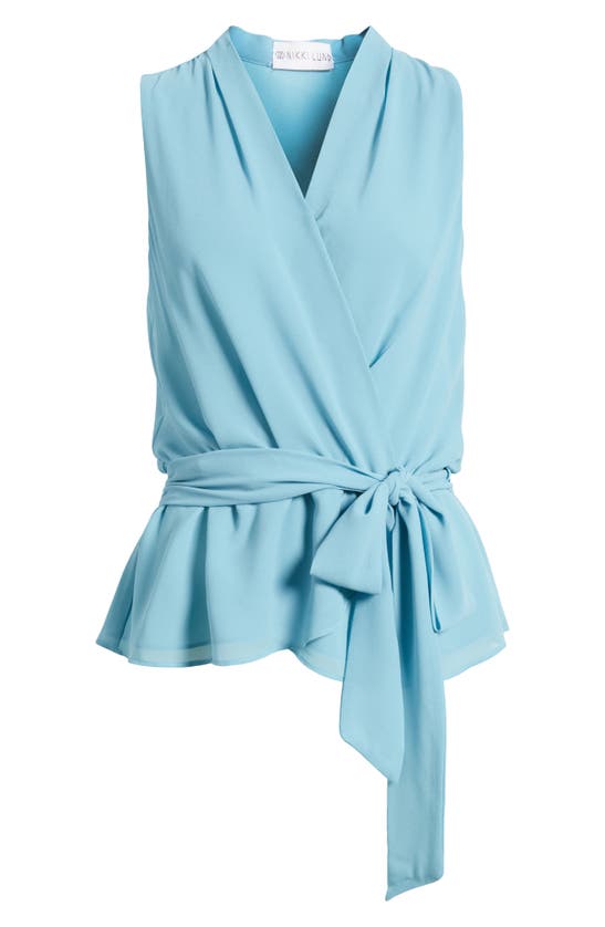 Shop Nikki Lund Golriz Wrap Tie Waist Sleeveless Top In Blue