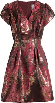 Vince Camuto Metallic Jacquard Flare Dress