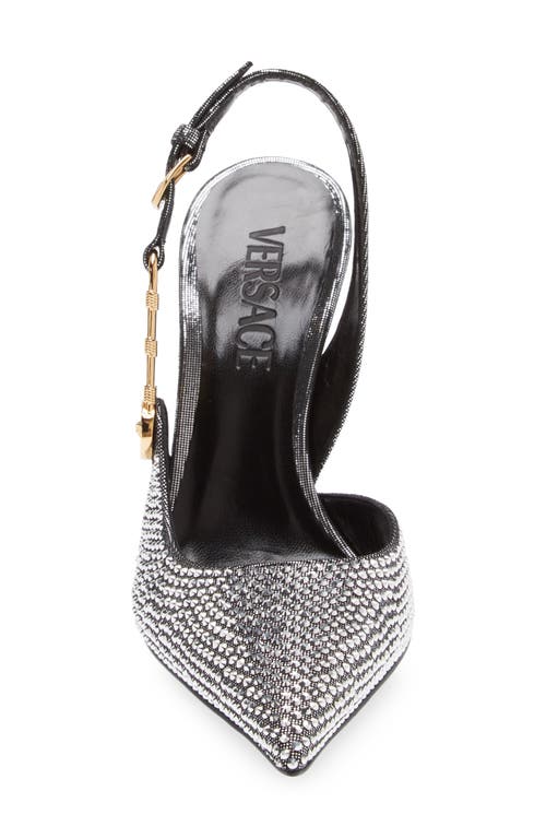 Shop Versace Safety Pin Crystal Slingback Pump In Silver/gold