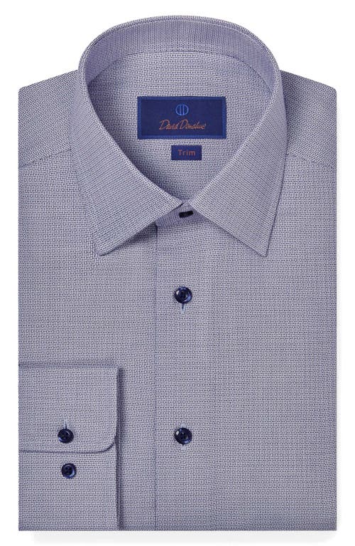 David Donahue Trim Fit Dobby Micropattern Dress Shirt Navy/White at Nordstrom,