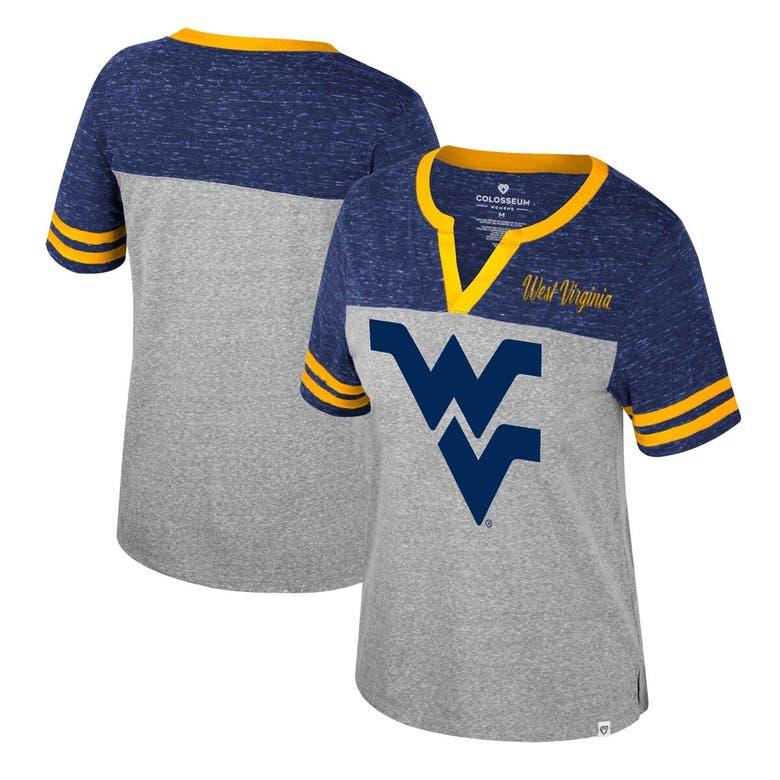 Shop Colosseum Heather Gray West Virginia Mountaineers Kate Colorblock Notch Neck T-shirt